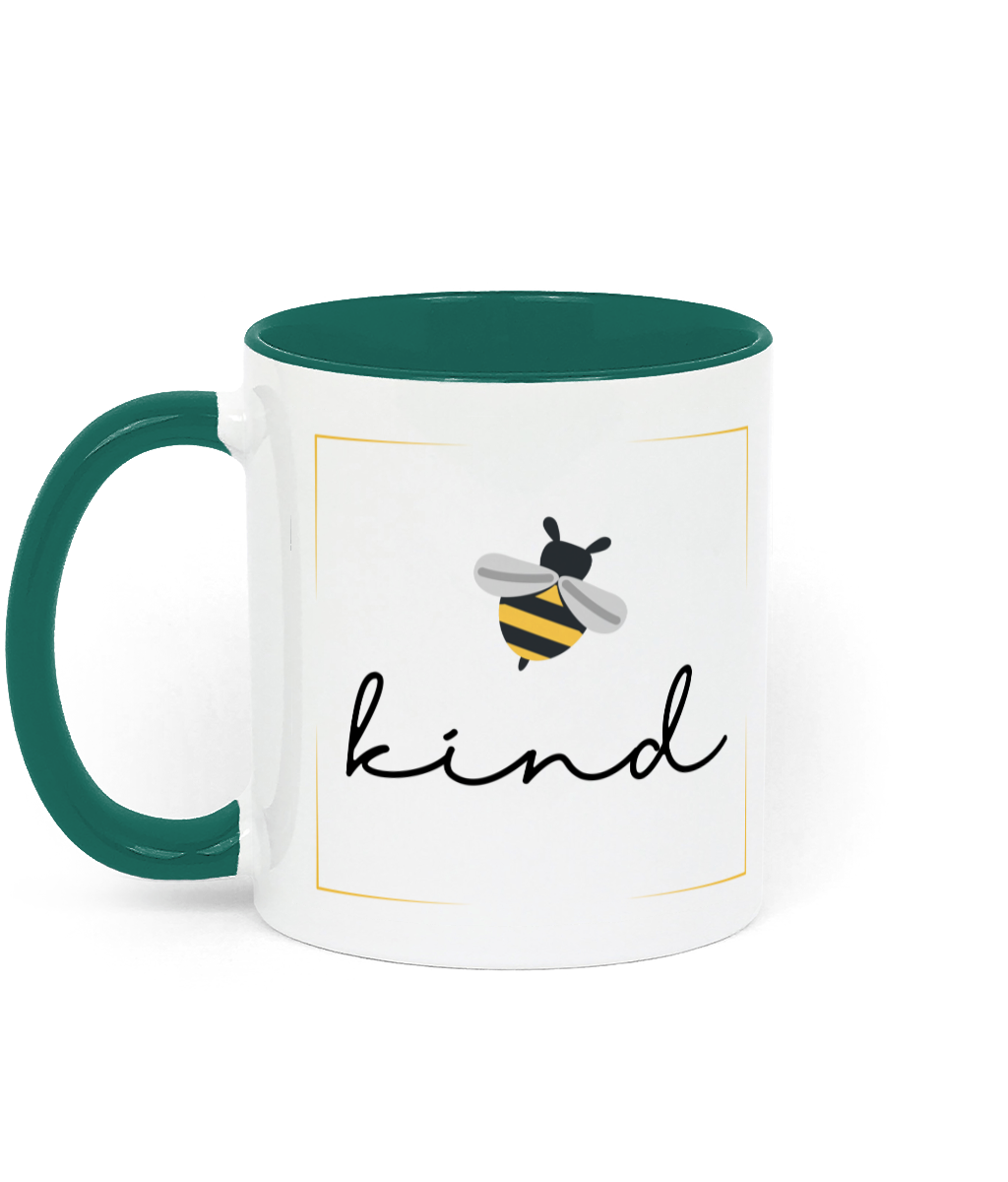 Be Kind Mug.11 oz mug. Daily Affirmations, Motivation, Inspiration. Perfect Gift. Two-toned. Green.