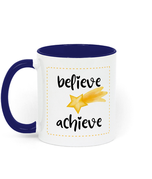 Believe, Achieve 11 oz two-tone mug. Daily Affirmations, Motivation, Inspiration. Perfect Gift. Blue