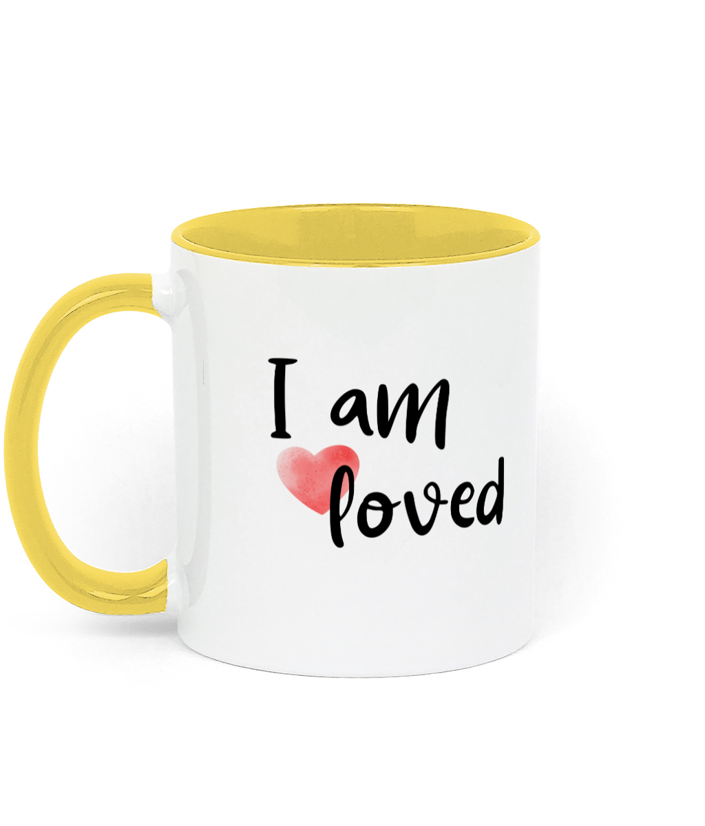 I Am Loved. .11 oz mug. Daily Affirmations, Motivation, Inspiration. Perfect Gift. Two-Toned. Yellow.