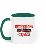 Get it done today 11 oz mug. Daily Affirmations, Motivation, Inspiration, Productivity, Achieving Goals. Perfect Gift. Two-toned. Green