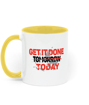 Get it done today 11 oz mug. Daily Affirmations, Motivation, Inspiration, Productivity, Achieving Goals. Perfect Gift. Two-toned. Yellow.