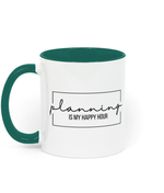 Planning is My Happy Hour 11 oz mug. Planning, Organisation, Productivity, Motivation, Inspiration, Empowering. Perfect Gift. Two-Toned. Green.