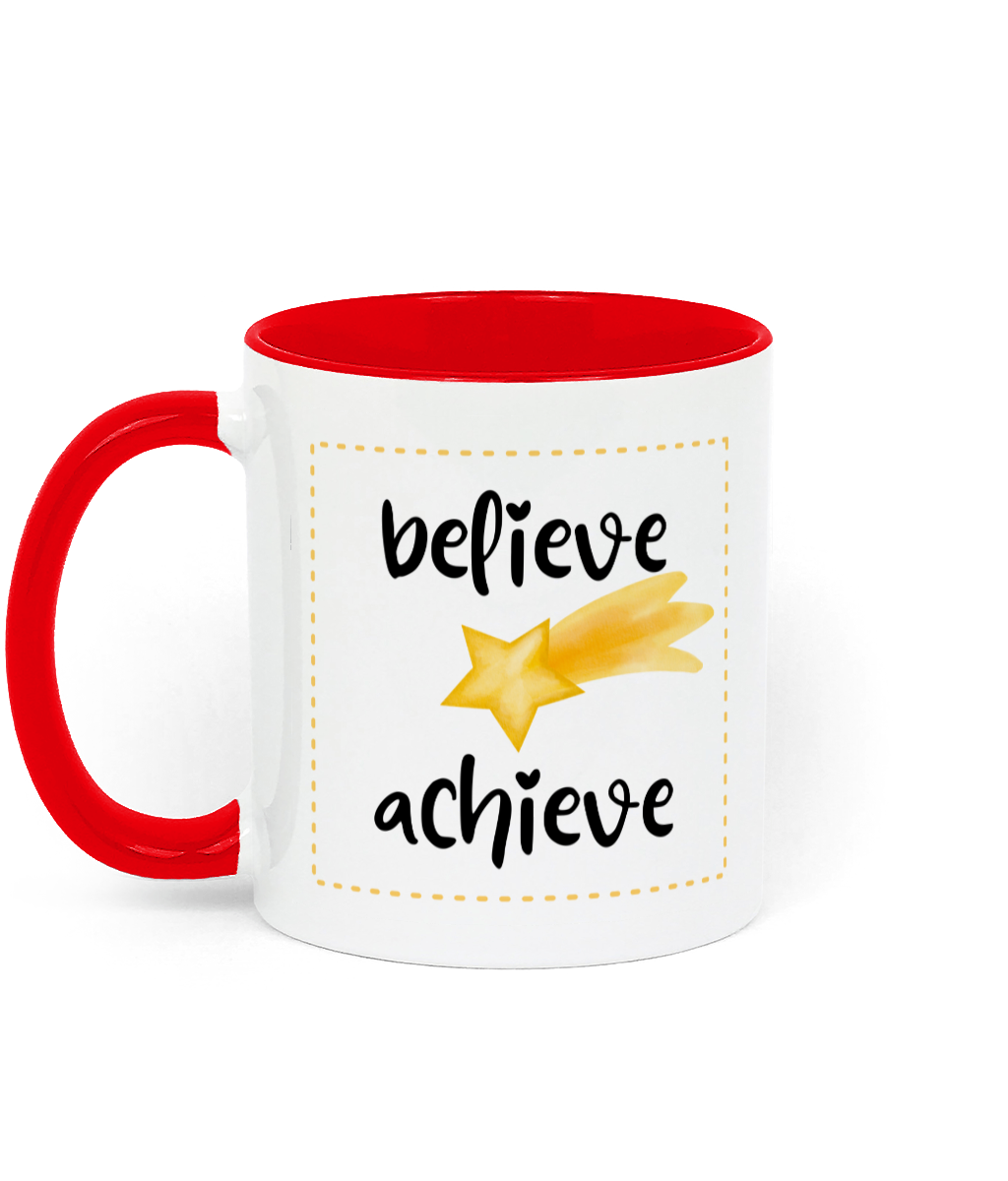 Believe, Achieve 11 oz two-tone mug. Daily Affirmations, Motivation, Inspiration. Perfect Gift.. Red