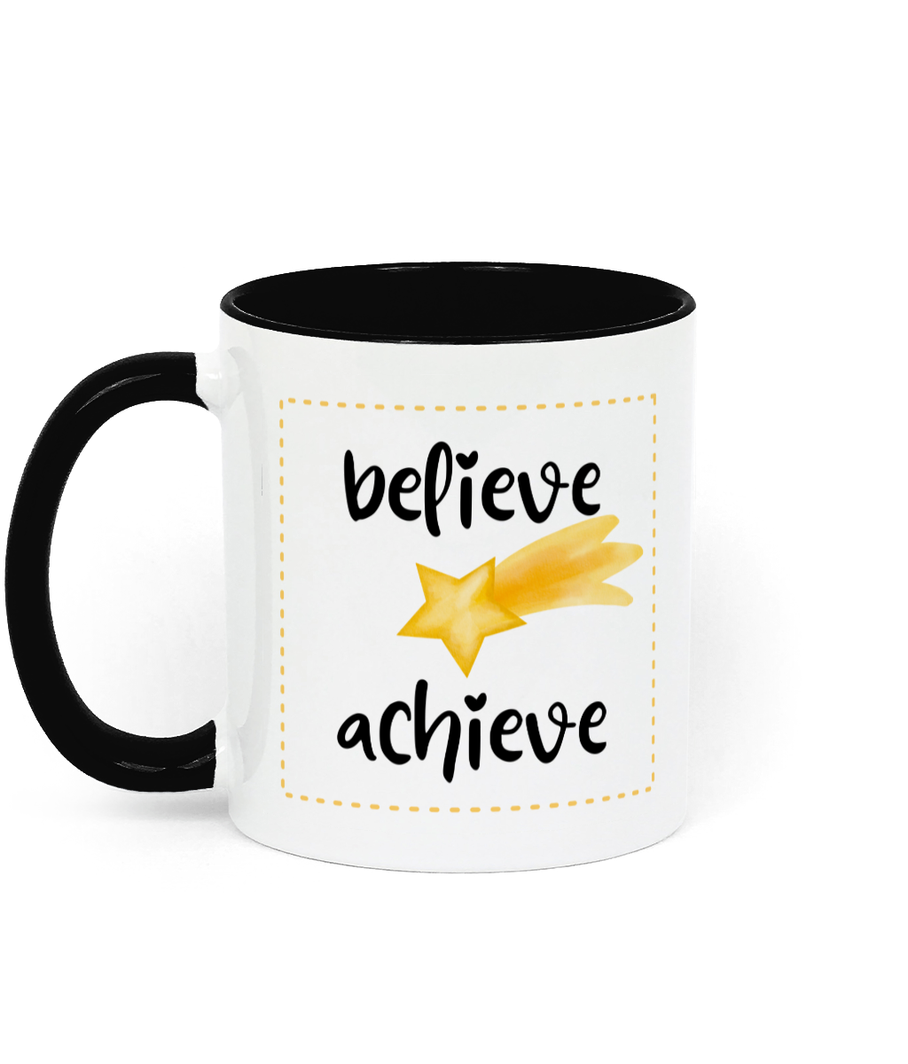 Believe, Achieve 11 oz two-tone mug. Daily Affirmations, Motivation, Inspiration. Perfect Gift.